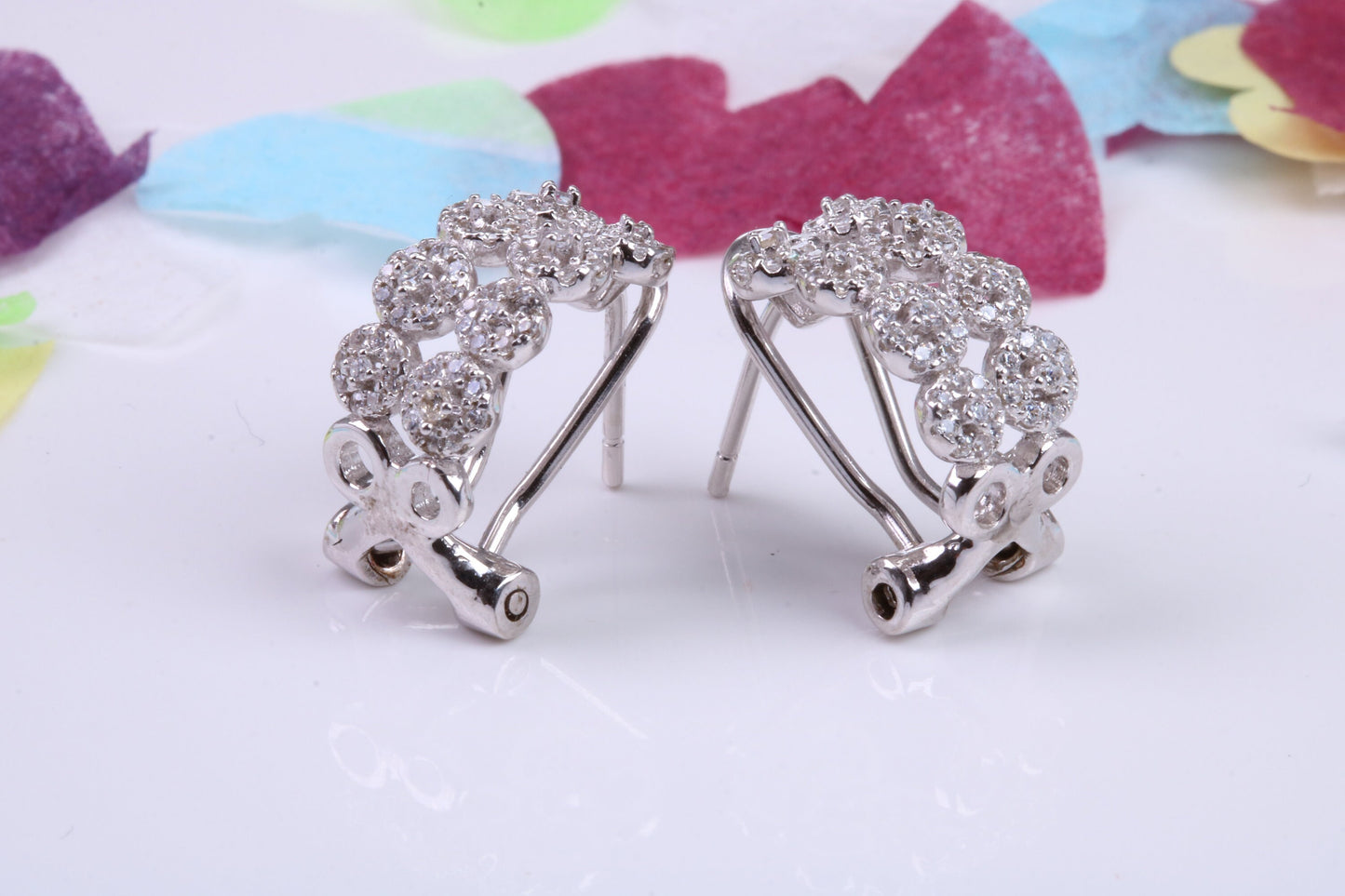 17 mm Long Hoop Cubic Zirconia set Earrings, Very Dressy, Made from Solid 925 Grade Sterling Silver