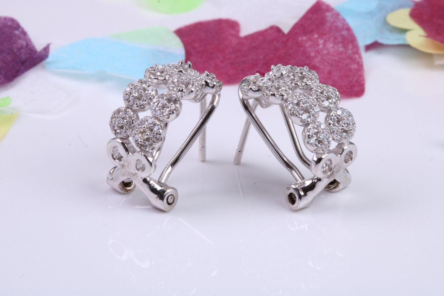 17 mm Long Hoop Cubic Zirconia set Earrings, Very Dressy, Made from Solid 925 Grade Sterling Silver