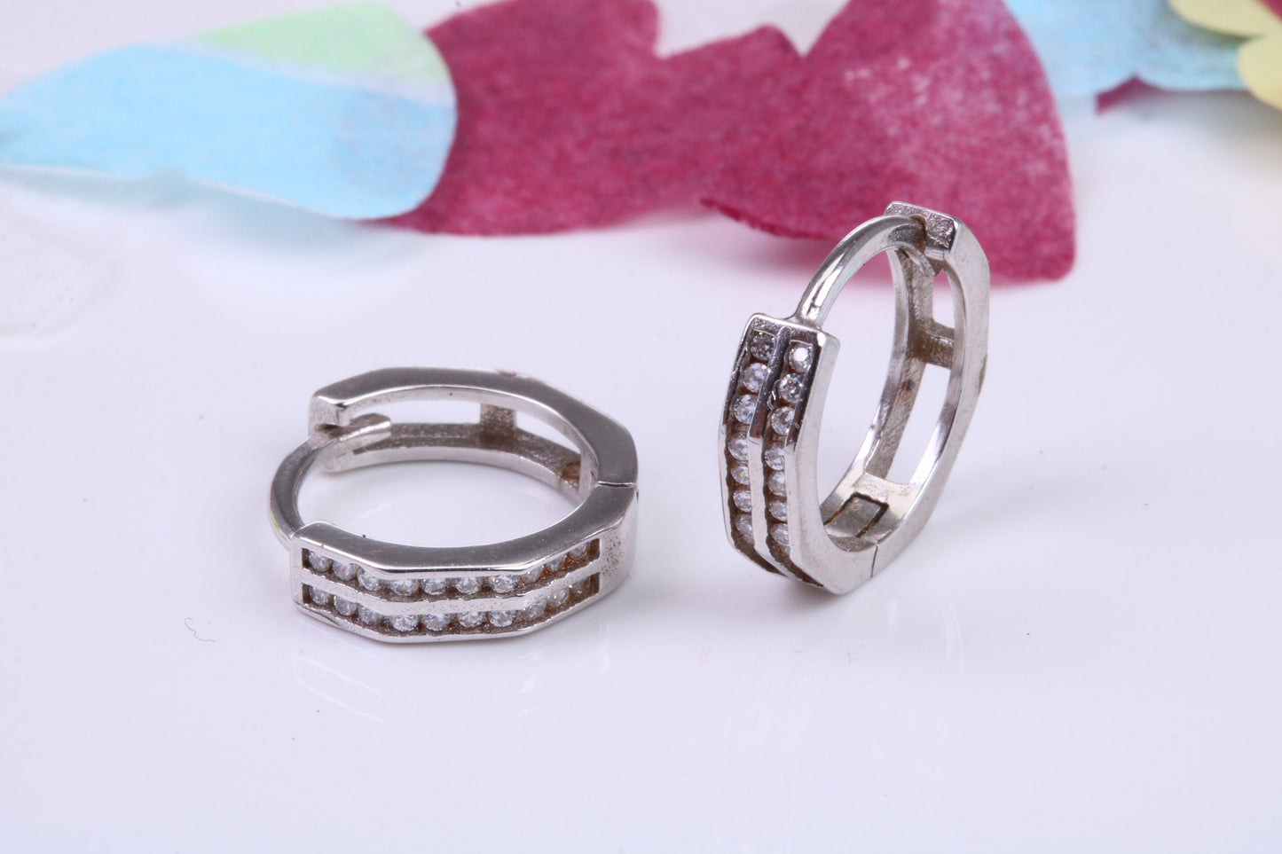 14 mm Round Hoop Cubic Zirconia set Earrings, Very Dressy, Made from Solid 925 Grade Sterling Silver