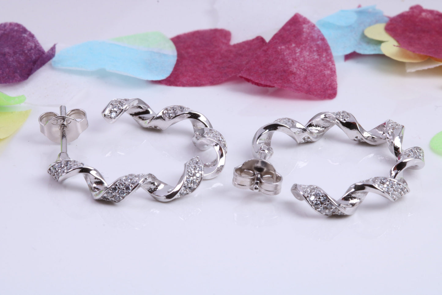 25 mm Round Hoop Cubic Zirconia set Earrings, Very Dressy, Made from Solid 925 Grade Sterling Silver