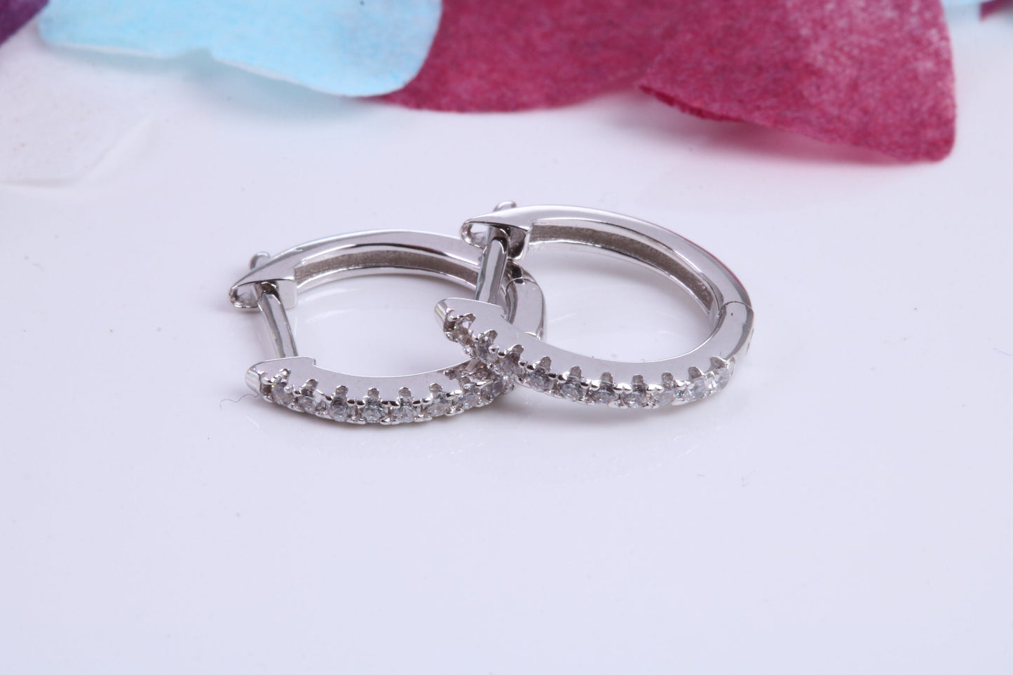 14 mm Round Hoop Cubic Zirconia set Earrings, Very Dressy, Made from Solid 925 Grade Sterling Silver