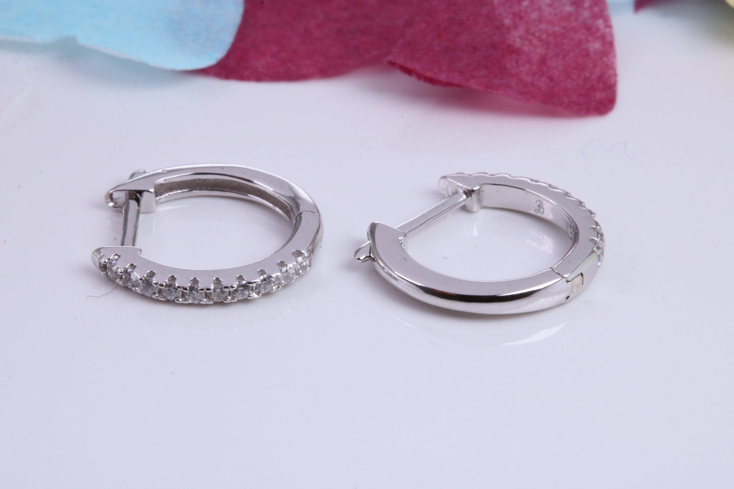 14 mm Round Hoop Cubic Zirconia set Earrings, Very Dressy, Made from Solid 925 Grade Sterling Silver