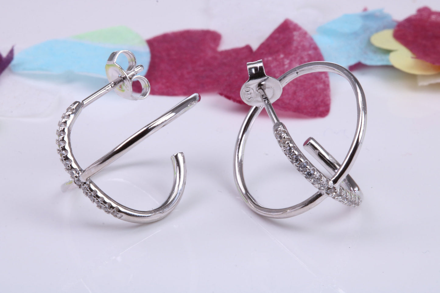 17 mm Round Hoop Cubic Zirconia set Earrings, Very Dressy, Made from Solid 925 Grade Sterling Silver