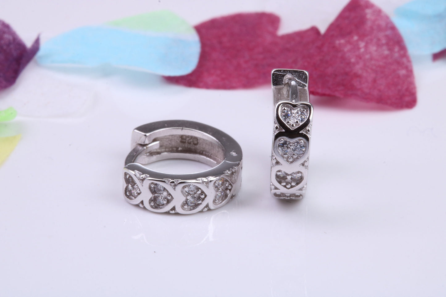 14 mm Round Hoop Cubic Zirconia set Earrings, Very Dressy, Made from Solid 925 Grade Sterling Silver