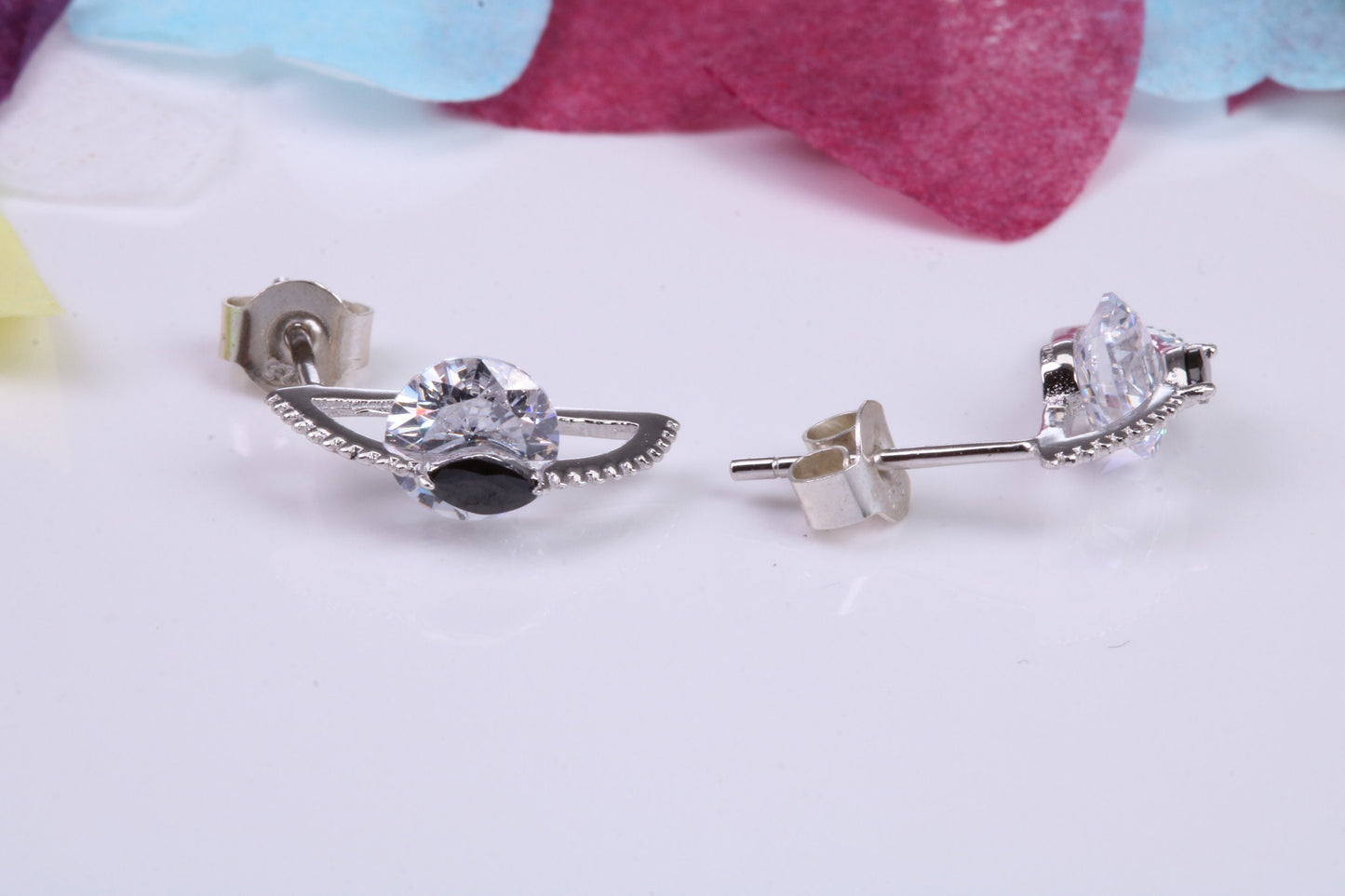13 mm Long Cubic Zirconia set Earrings, Very Dressy, Made from Solid 925 Grade Sterling Silver