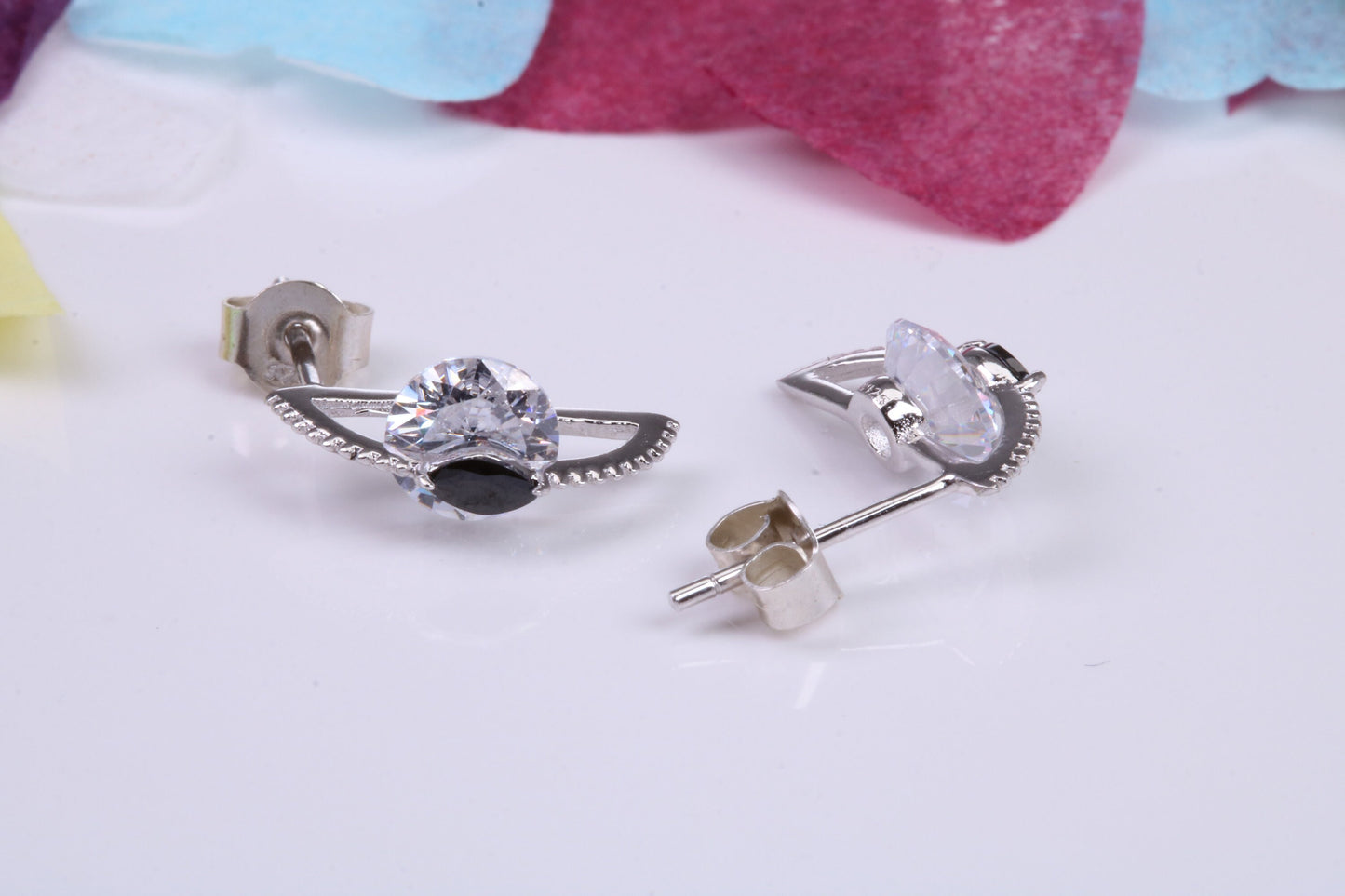 13 mm Long Cubic Zirconia set Earrings, Very Dressy, Made from Solid 925 Grade Sterling Silver