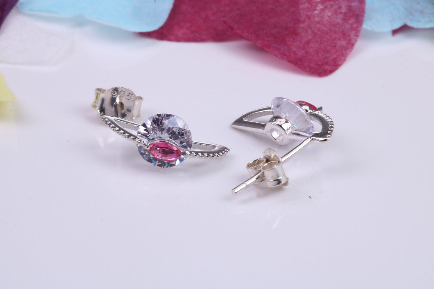 13 mm Long Cubic Zirconia set Earrings, Very Dressy, Made from Solid 925 Grade Sterling Silver