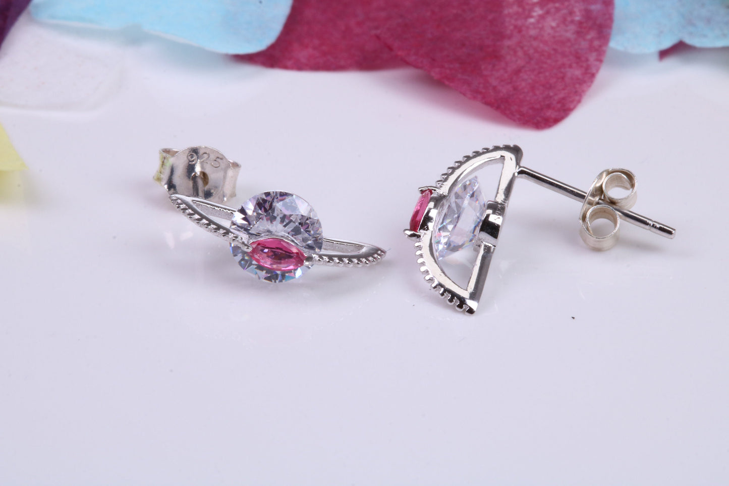 13 mm Long Cubic Zirconia set Earrings, Very Dressy, Made from Solid 925 Grade Sterling Silver