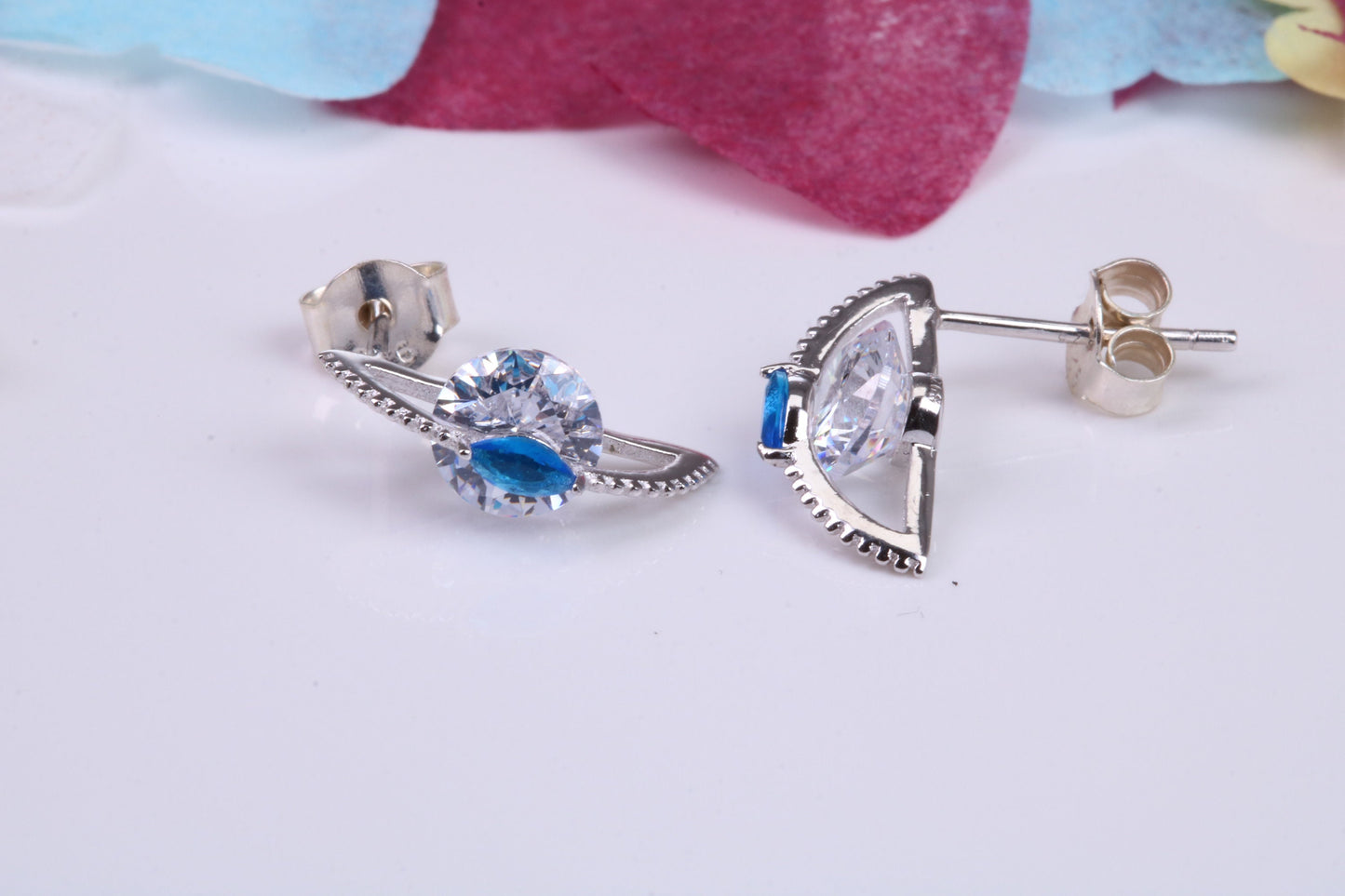 13 mm Long Cubic Zirconia set Earrings, Very Dressy, Made from Solid 925 Grade Sterling Silver