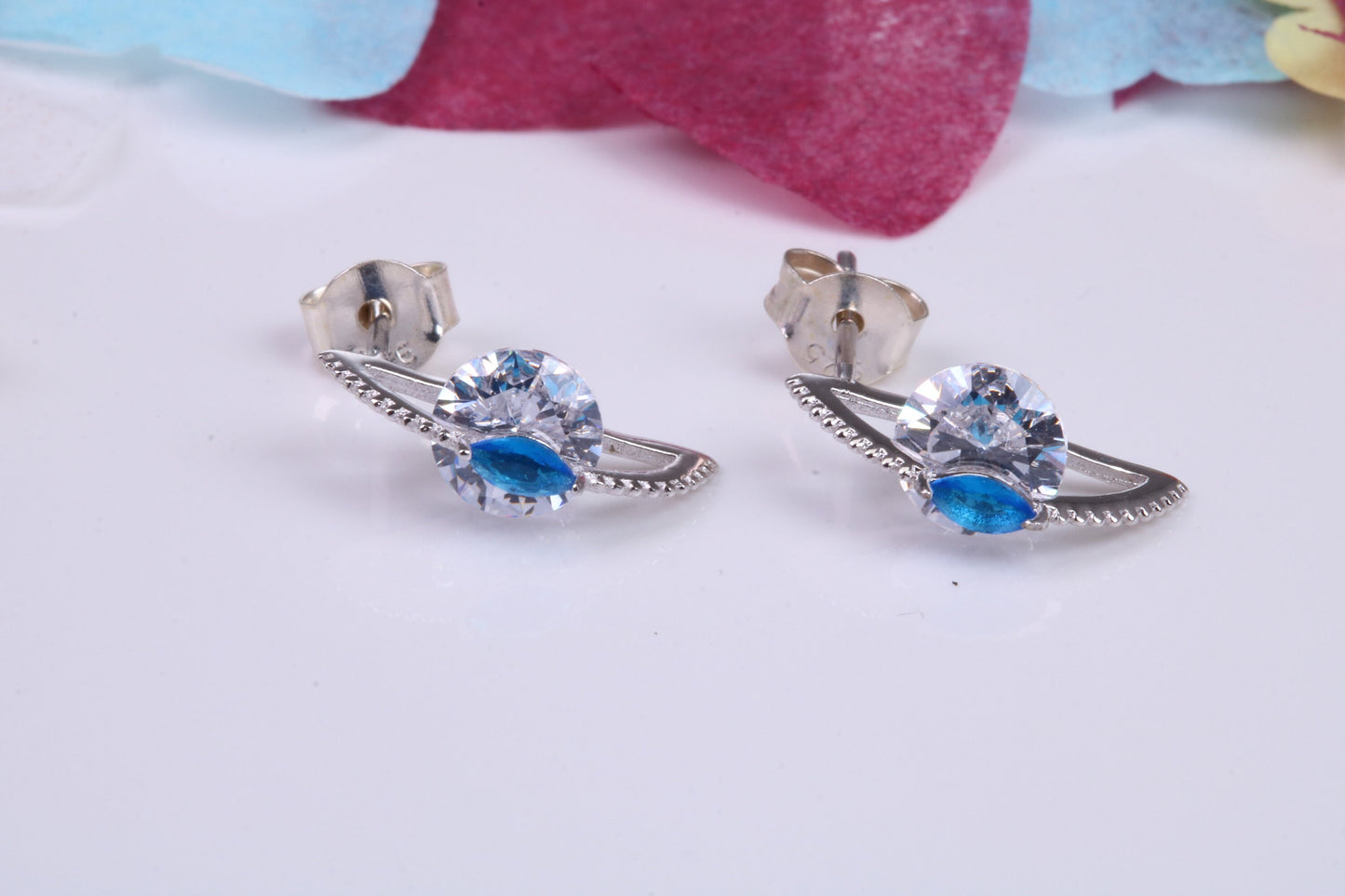 13 mm Long Cubic Zirconia set Earrings, Very Dressy, Made from Solid 925 Grade Sterling Silver