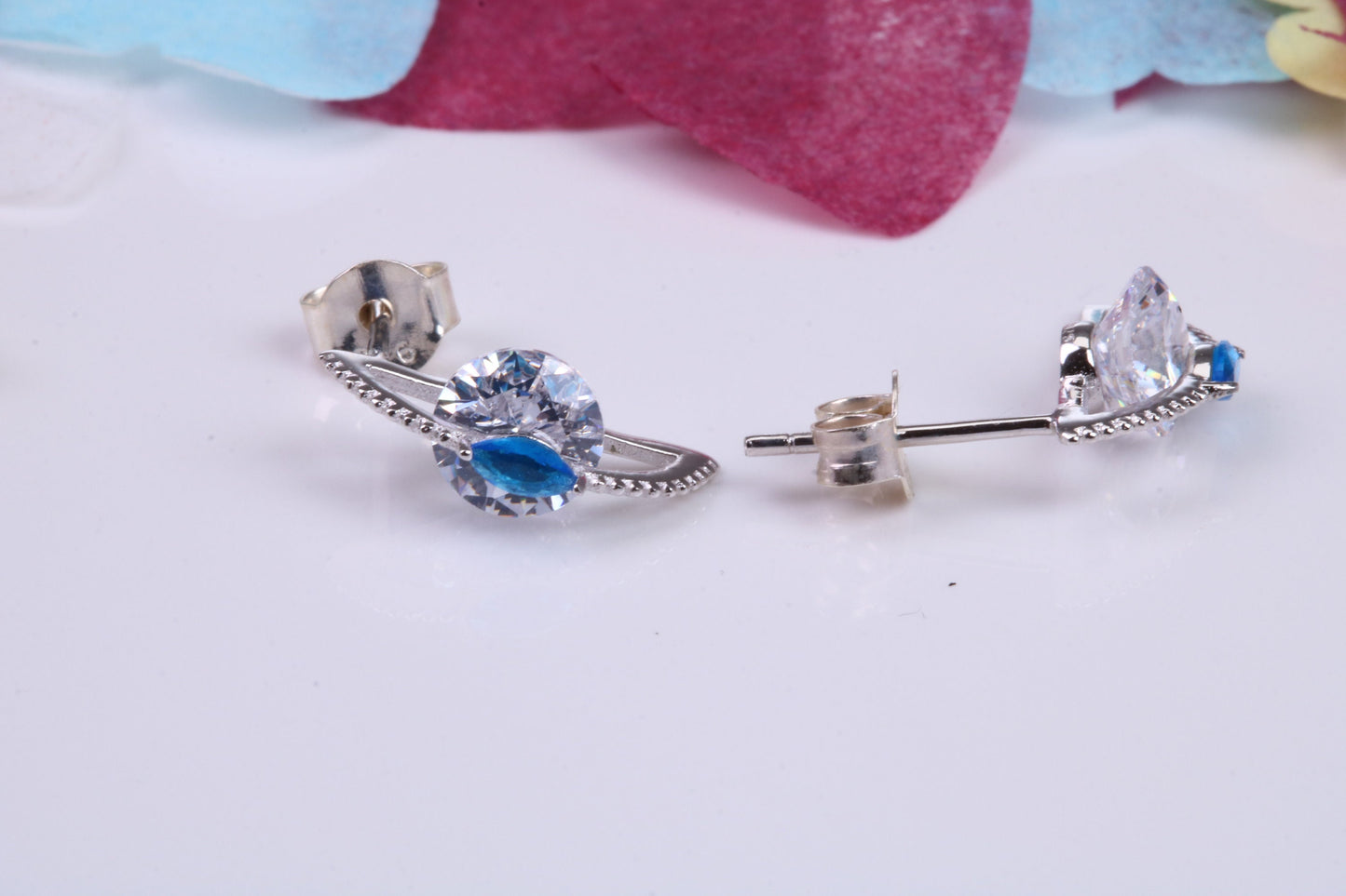 13 mm Long Cubic Zirconia set Earrings, Very Dressy, Made from Solid 925 Grade Sterling Silver