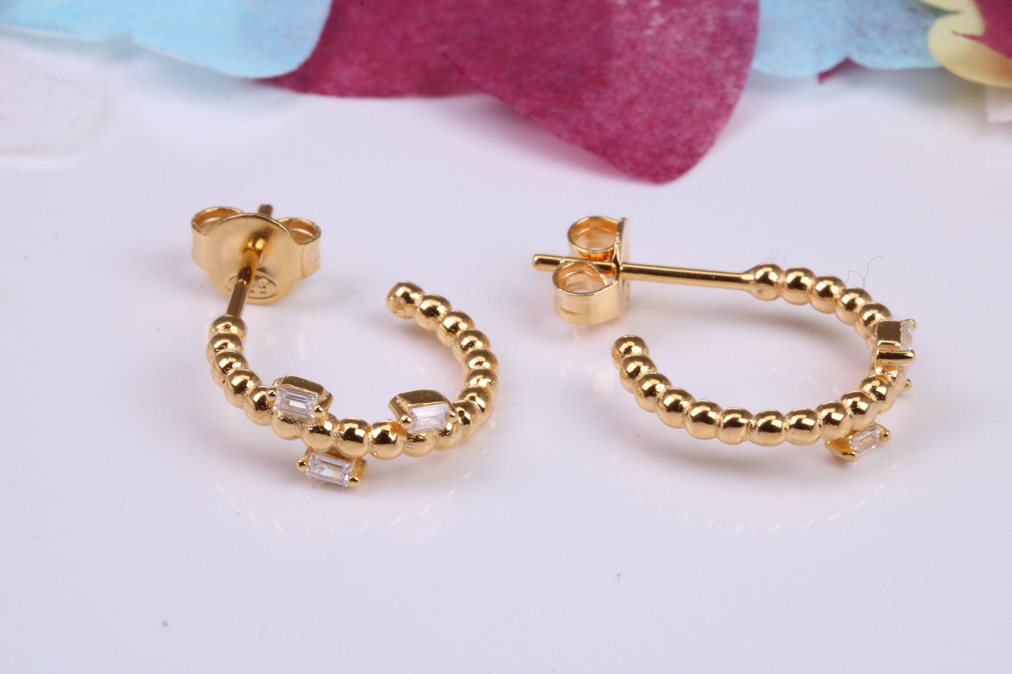 14 mm Round Hoop Cubic Zirconia set Earrings, Very Dressy, Made from Solid 925 Grade Sterling Silver, 18ct Yellow Gold Plated