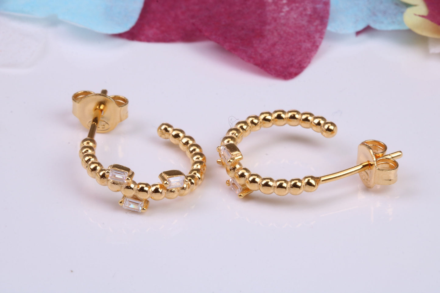 14 mm Round Hoop Cubic Zirconia set Earrings, Very Dressy, Made from Solid 925 Grade Sterling Silver, 18ct Yellow Gold Plated