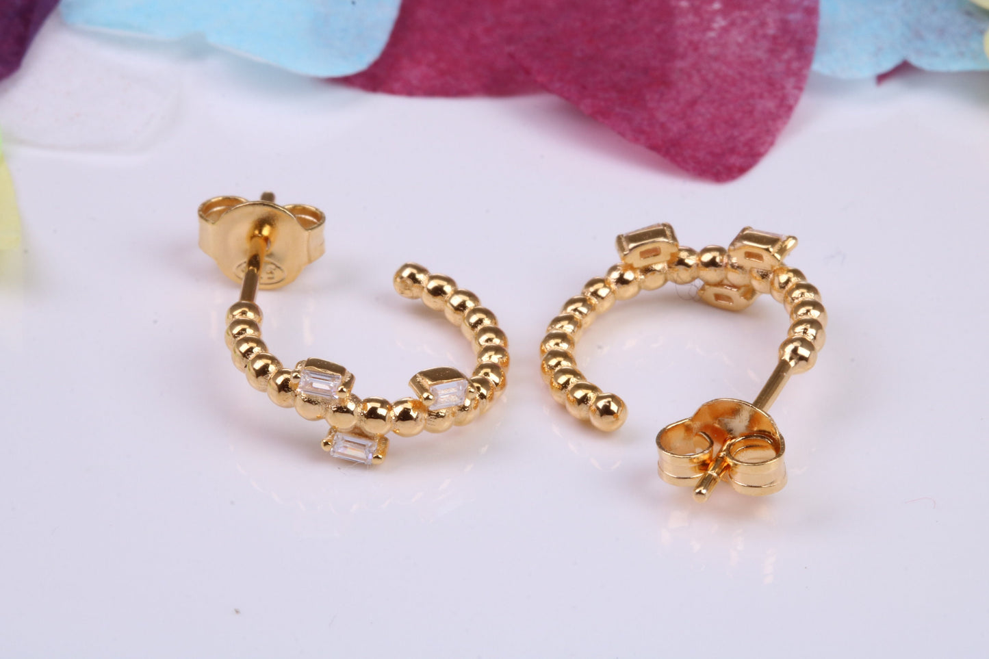 14 mm Round Hoop Cubic Zirconia set Earrings, Very Dressy, Made from Solid 925 Grade Sterling Silver, 18ct Yellow Gold Plated