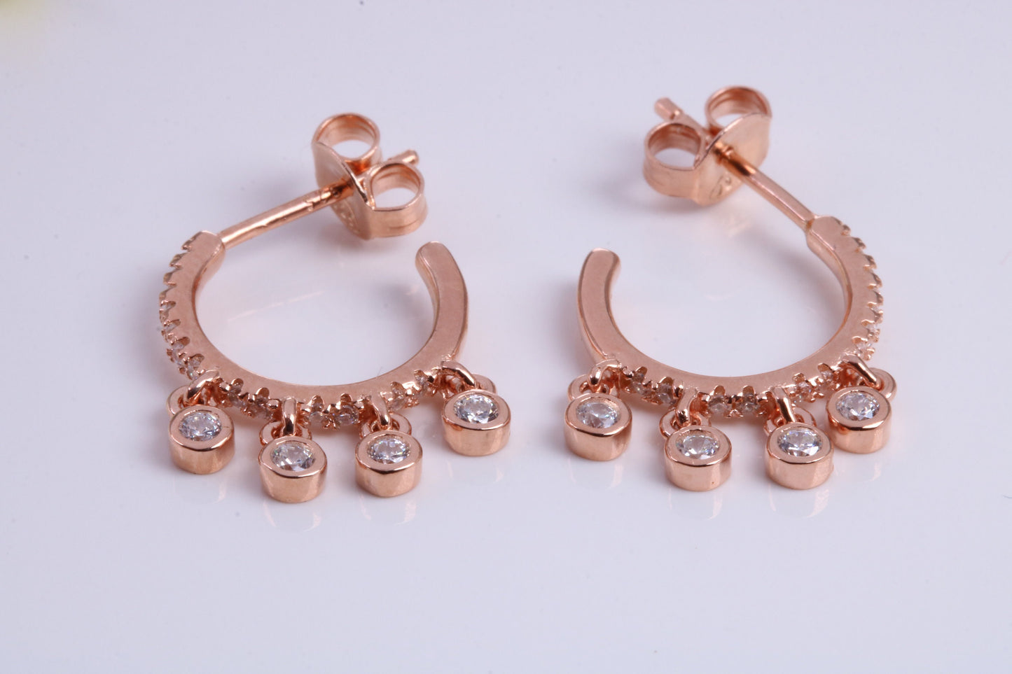 14 mm Round Hoop Cubic Zirconia set Earrings, Very Dressy, Made from Solid 925 Grade Sterling Silver, 18ct Rose Gold Plated