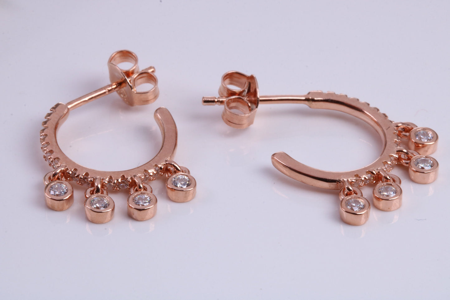 14 mm Round Hoop Cubic Zirconia set Earrings, Very Dressy, Made from Solid 925 Grade Sterling Silver, 18ct Rose Gold Plated