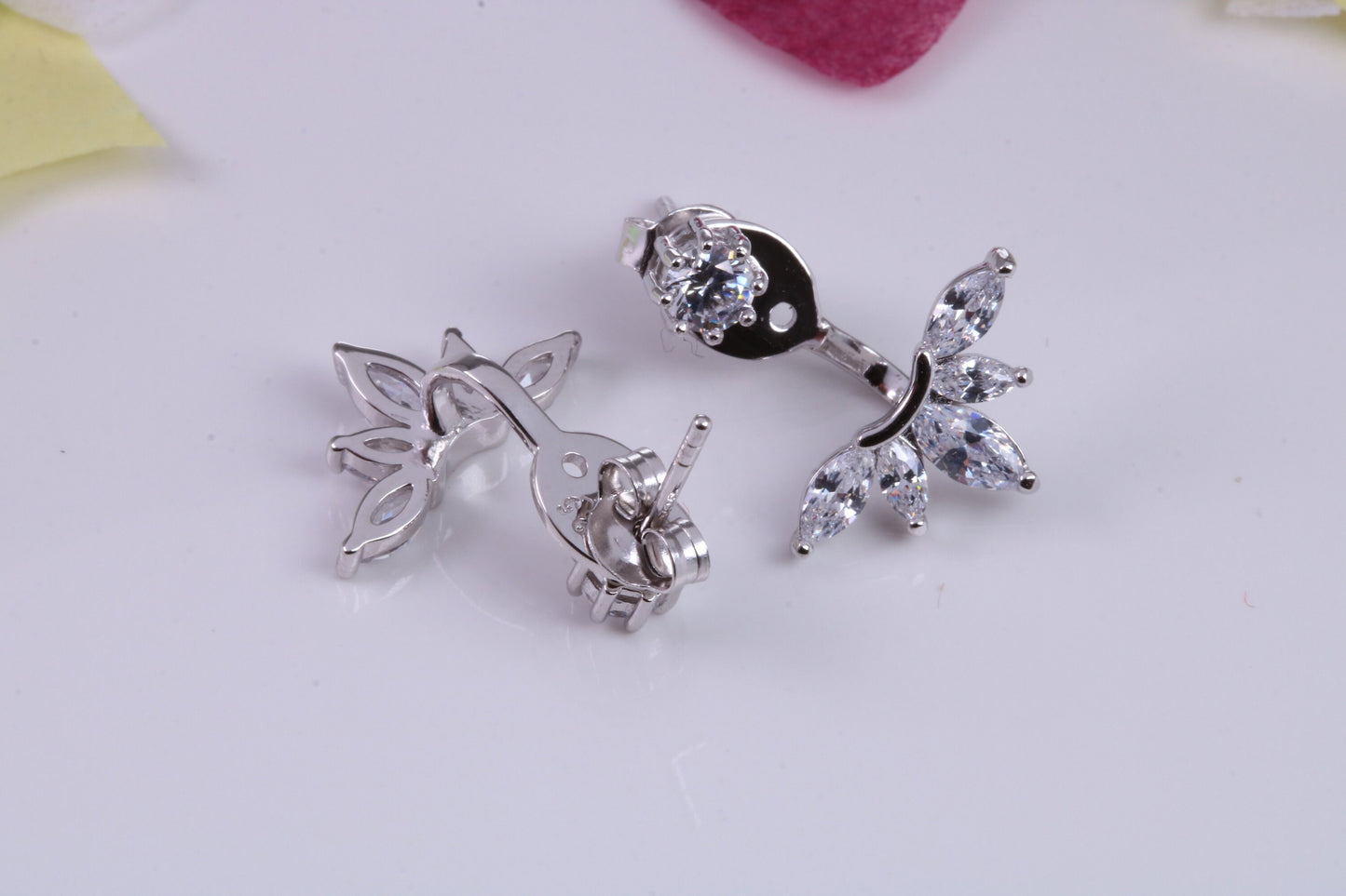 20 mm Long Dropper Stud Cubic Zirconia set Earrings, Very Dressy, Made from Solid 925 Grade Sterling Silver