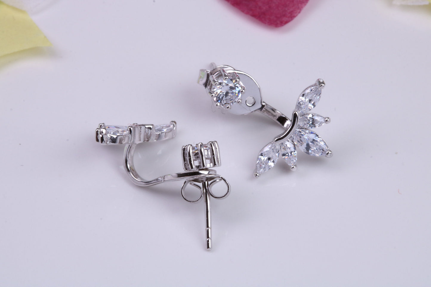 20 mm Long Dropper Stud Cubic Zirconia set Earrings, Very Dressy, Made from Solid 925 Grade Sterling Silver