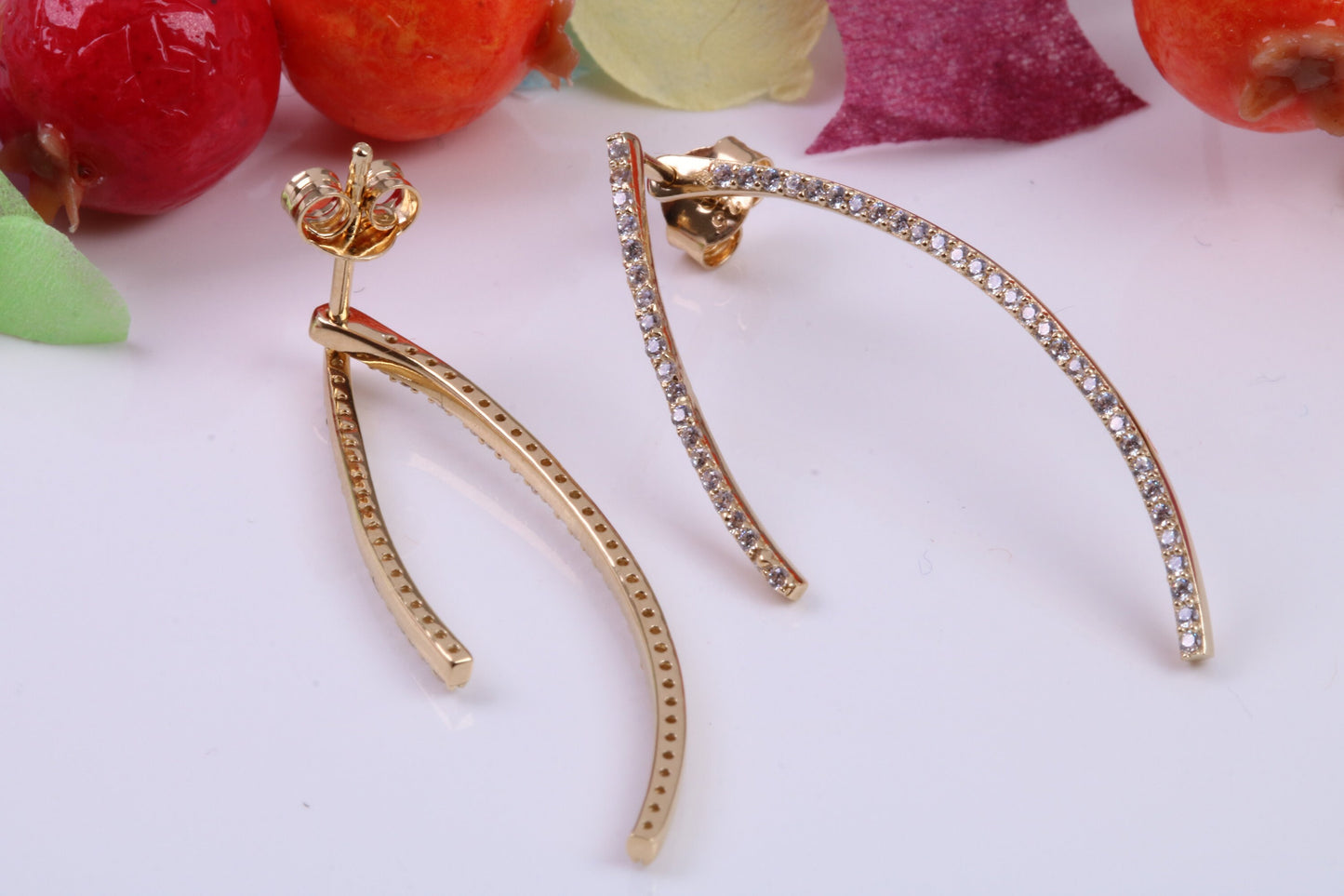 35 mm Long Cubic Zirconia set Dropper Earrings, Made from Solid 925 Grade Sterling Silver and 18ct Yellow Gold Plated