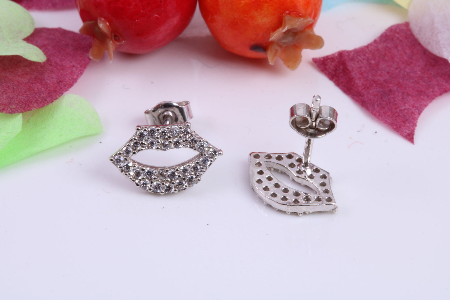 Smile Cubic Zirconia set Stud Earrings, Very Dressy, Made from Solid 925 Grade Sterling Silver
