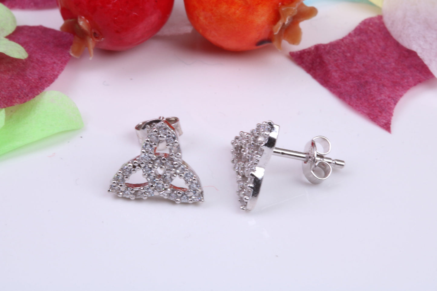 Trinity Knot Cubic Zirconia set Stud Earrings, Very Dressy, Made from Solid 925 Grade Sterling Silver