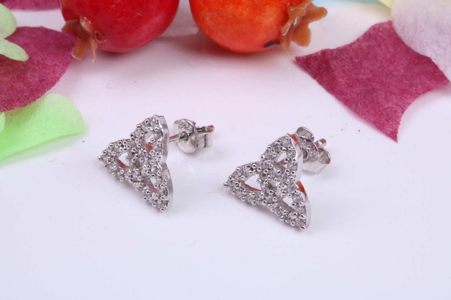 Trinity Knot Cubic Zirconia set Stud Earrings, Very Dressy, Made from Solid 925 Grade Sterling Silver