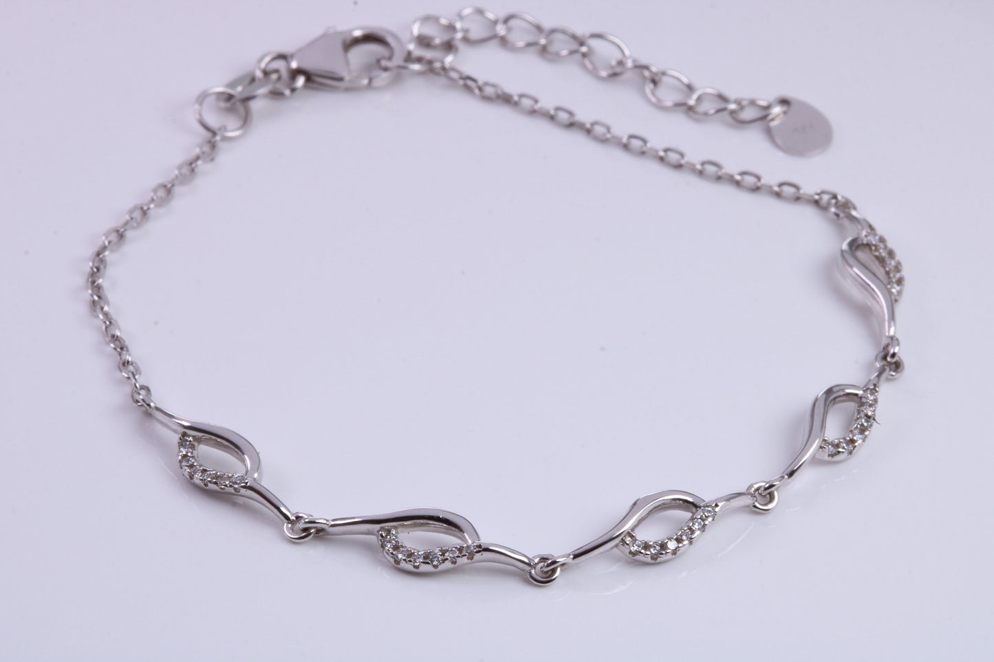 Cubic Zirconia set Bracelet, made from solid Sterling Silver, Length Adjustable