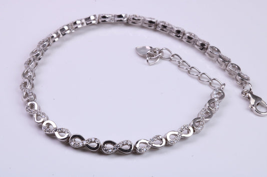Cubic Zirconia set Bracelet, made from solid Sterling Silver, Length Adjusable