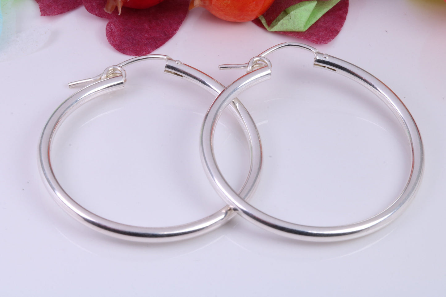 34 mm Round Creole Hoop Earrings Made from 925 Grade Sterling Silver