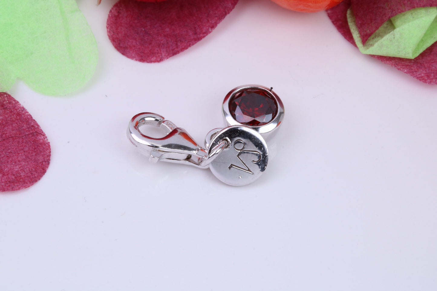 January Garnet C Z set Charm, Made From 925 Grade Sterling Silver