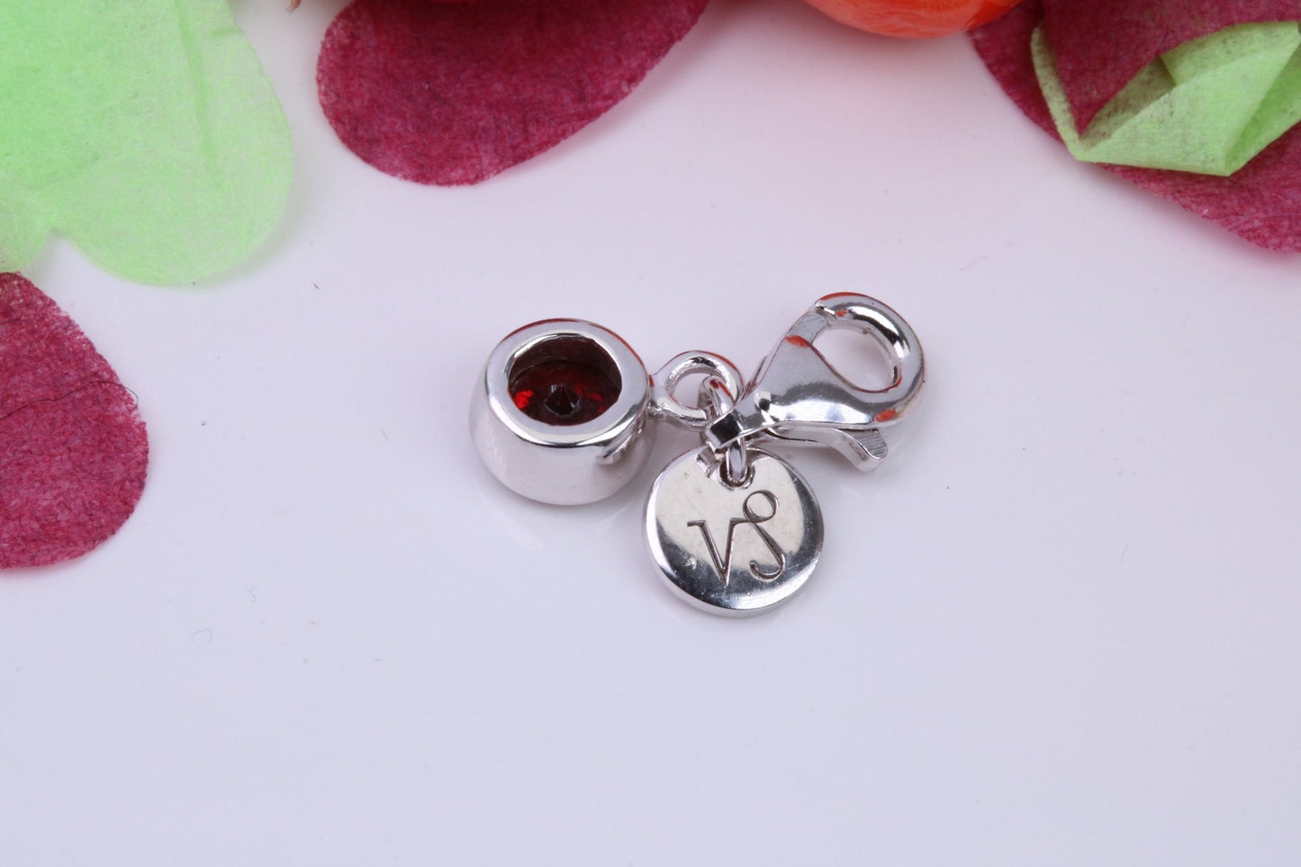 January Garnet C Z set Charm, Made From 925 Grade Sterling Silver