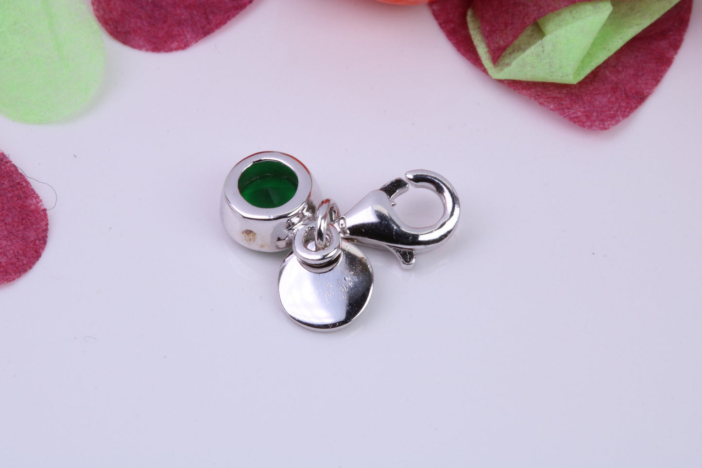 May Emerald C Z set Charm, Made From 925 Grade Sterling Silver, Birthstone Charm