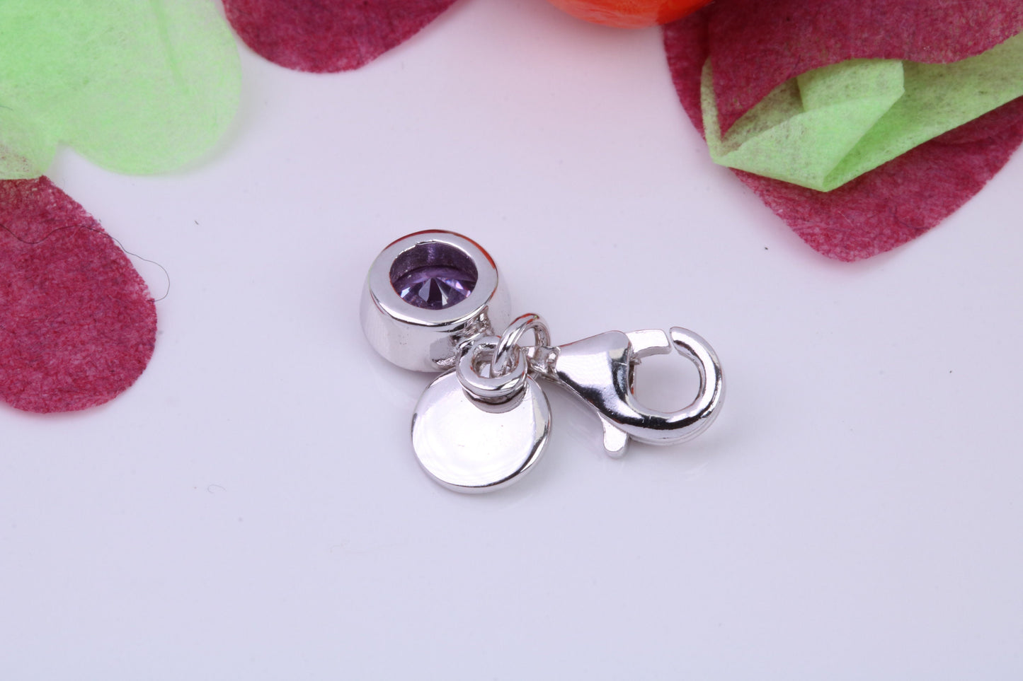 June Light Amethyst C Z set Charm, Made From 925 Grade Sterling Silver, Birthstone Charm
