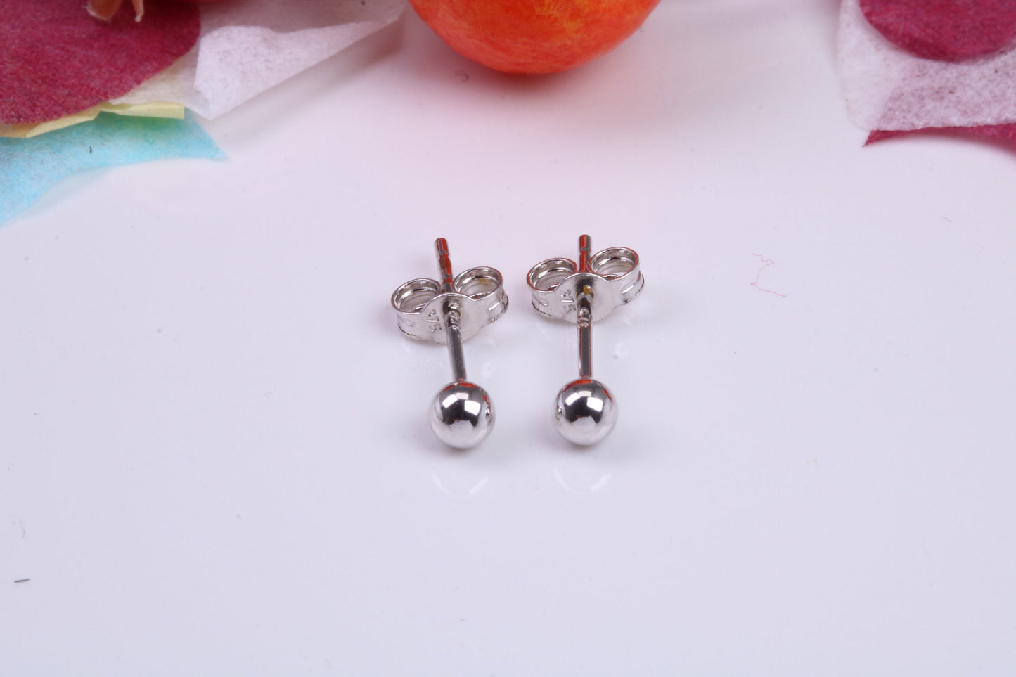 3 mm Round Ball Stud Earrings Made from 9ct White Gold