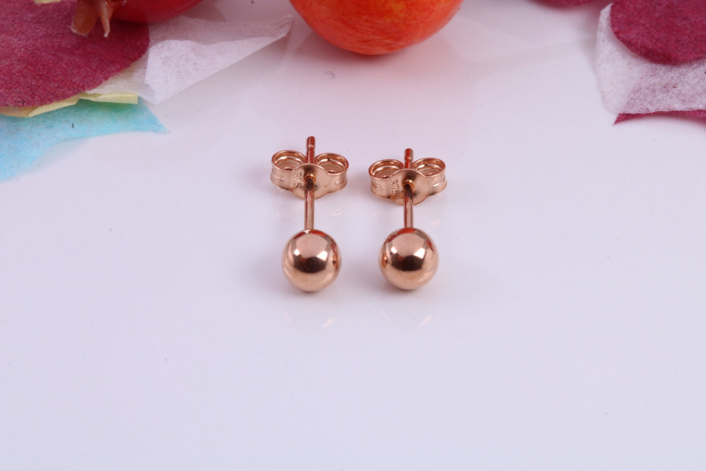 4 mm Round Ball Stud Earrings Made from 9ct Rose Gold
