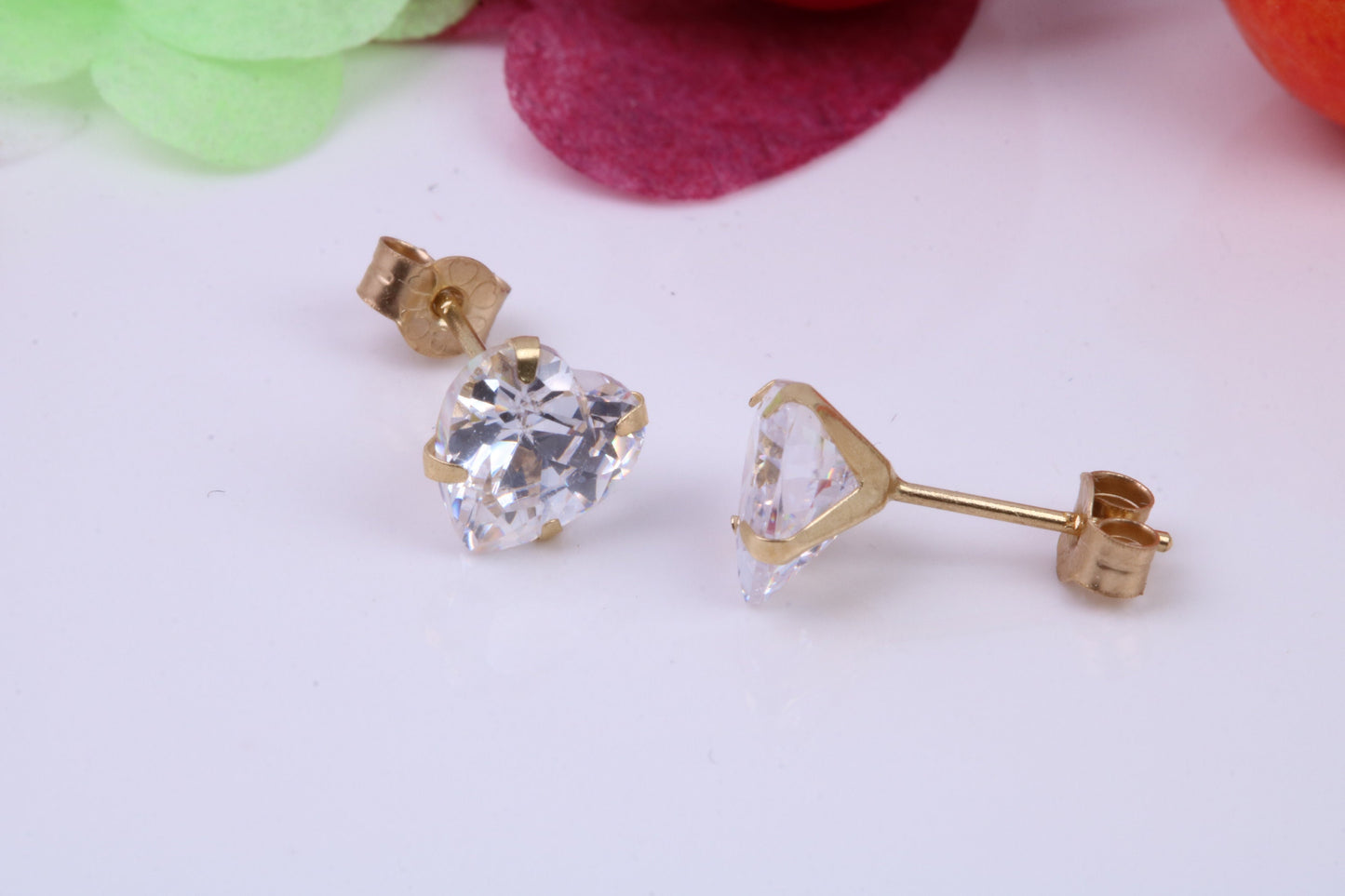Heart cut Cubic Zirconia set Stud Earrings, Measures 6 x 6 mm, Made from Solid 9ct Yellow Gold