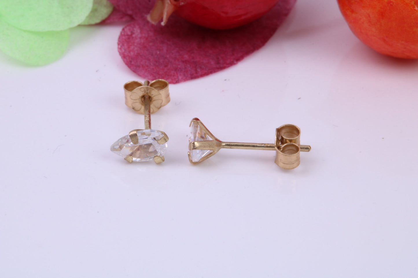 Small Pear Drop cut Cubic Zirconia set Stud Earrings, Measures 5 x 3 mm, Made from Solid 9ct Yellow Gold