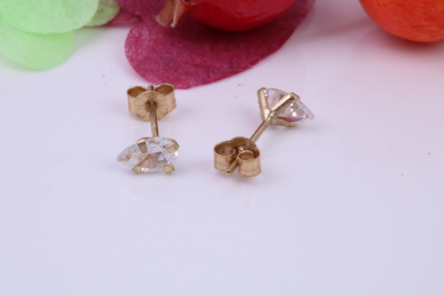 Small Pear Drop cut Cubic Zirconia set Stud Earrings, Measures 5 x 3 mm, Made from Solid 9ct Yellow Gold