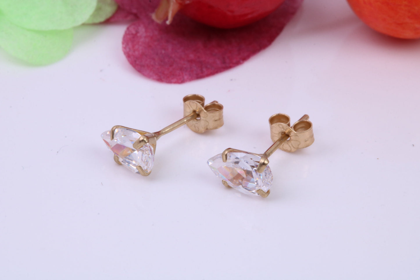 Pear Drop cut Cubic Zirconia set Stud Earrings, Measures 6 x 4 mm, Made from Solid 9ct Yellow Gold