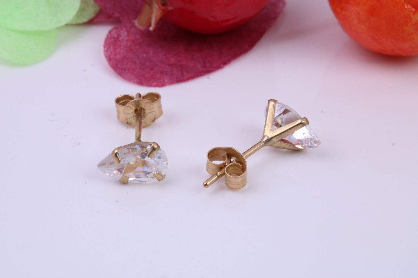 Pear Drop cut Cubic Zirconia set Stud Earrings, Measures 6 x 4 mm, Made from Solid 9ct Yellow Gold
