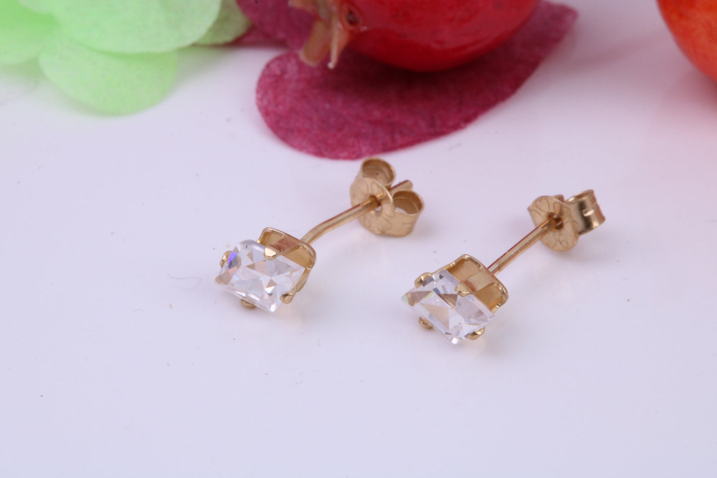 Diamond Shape cut Cubic Zirconia set Stud Earrings, Measures 6 x 4 mm, Made from Solid 9ct Yellow Gold