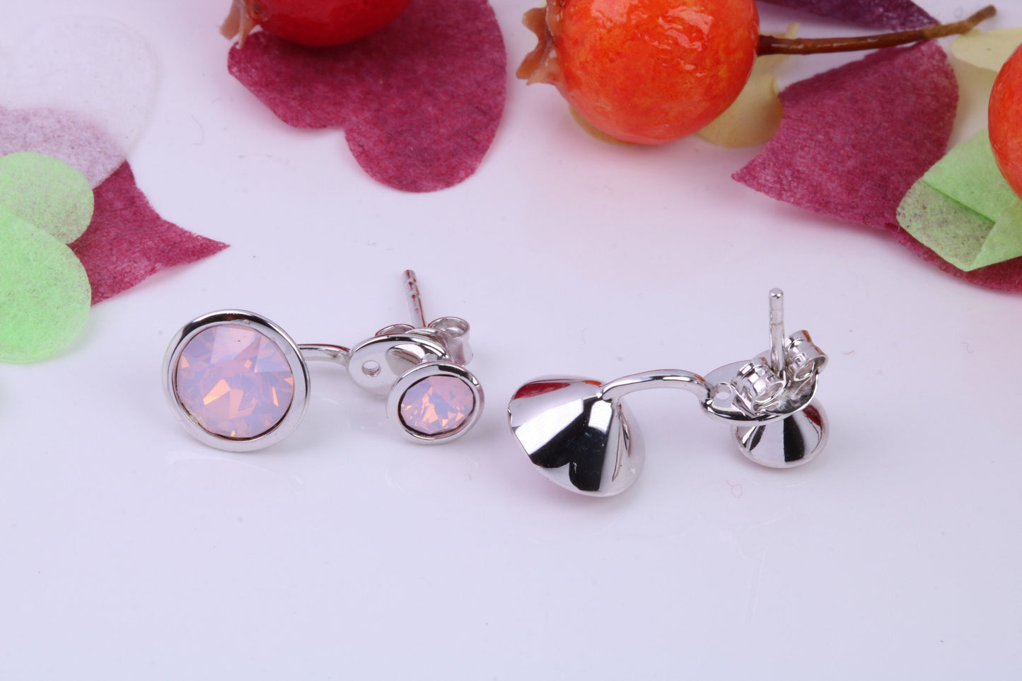 Rose White Opal set Earrings, 2 in 1 Earrings, May be Worn as Droppers or Studs, Made from 925 Grade Sterling Silver