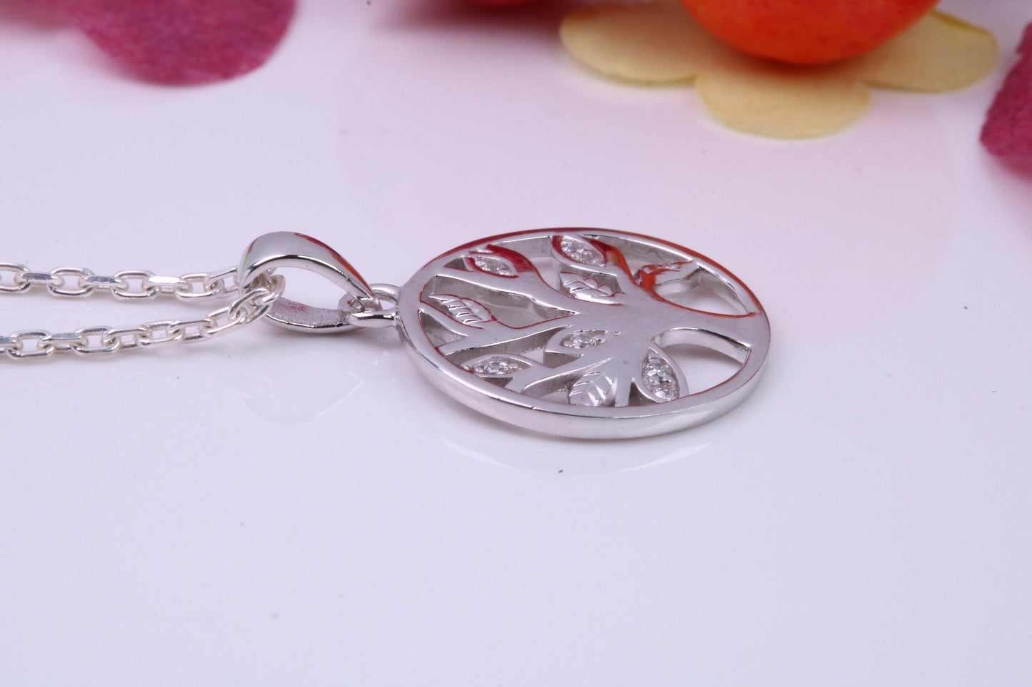 Tree of Life Cubic Zirconia set Necklace, made from solid Sterling Silver