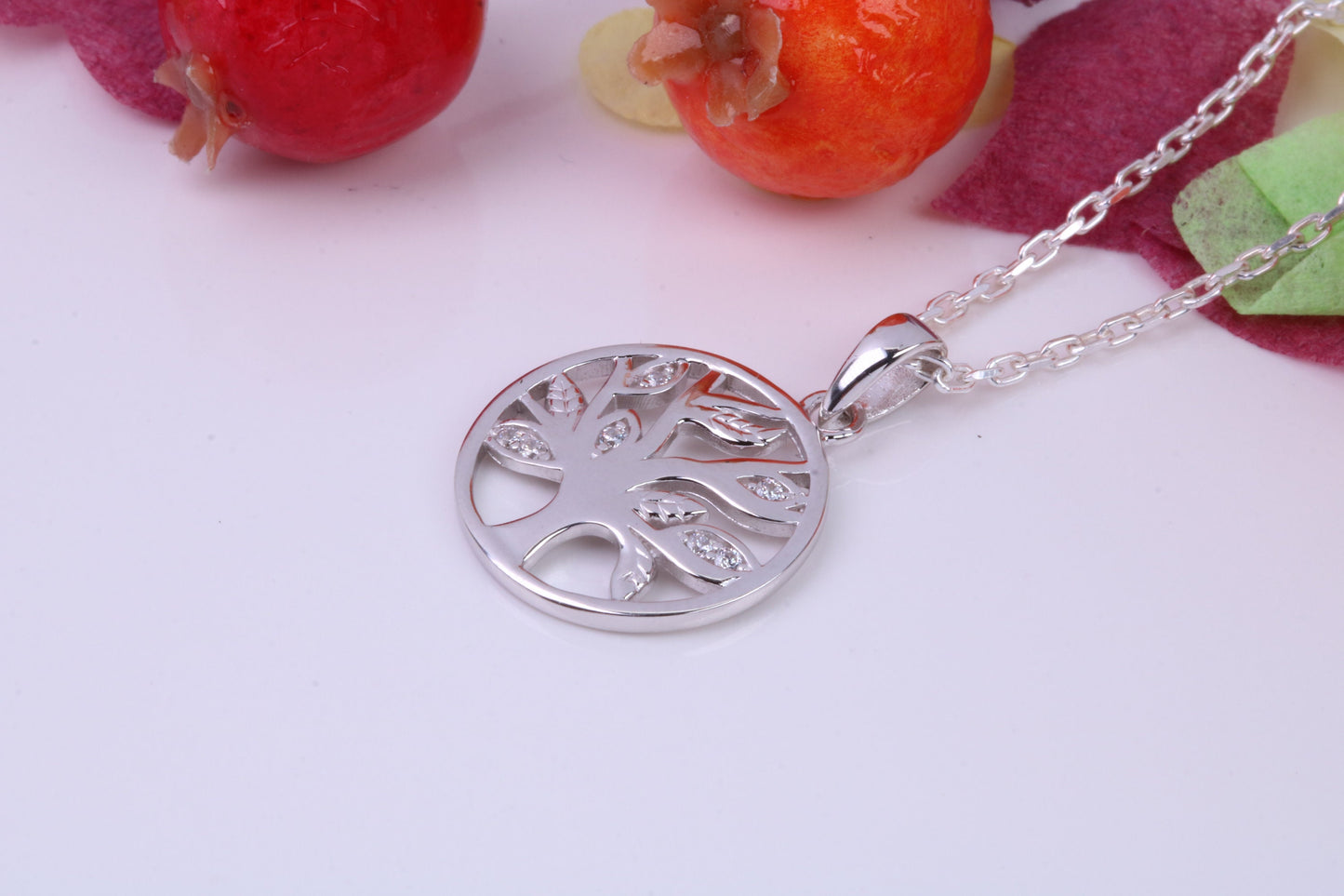 Tree of Life Cubic Zirconia set Necklace, made from solid Sterling Silver