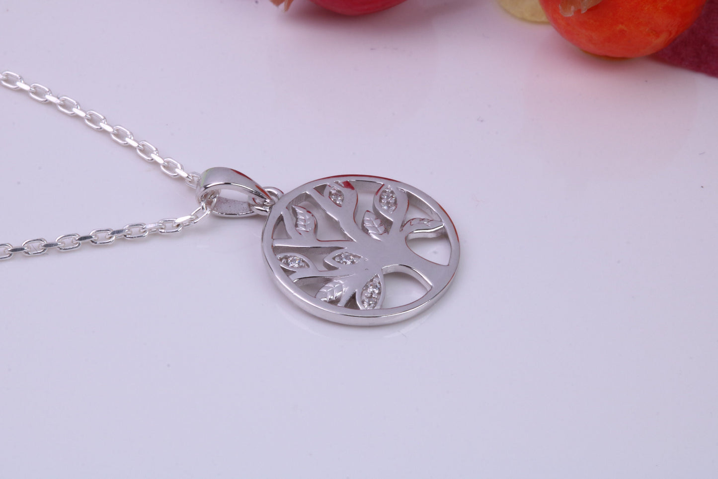 Tree of Life Cubic Zirconia set Necklace, made from solid Sterling Silver