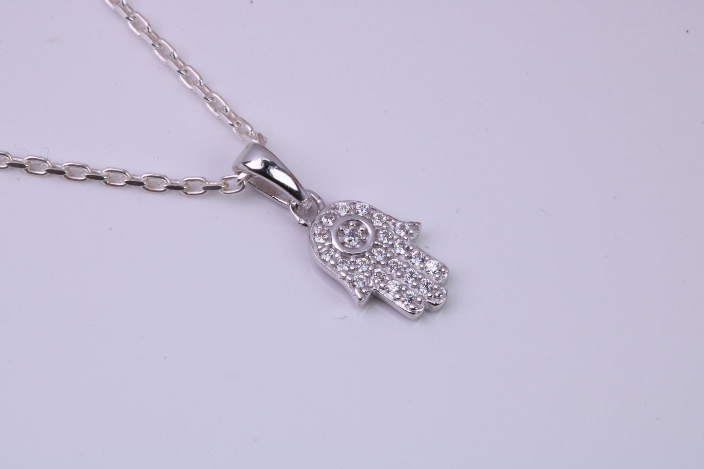Hamsa Cubic Zirconia set Necklace, made from solid Sterling Silver