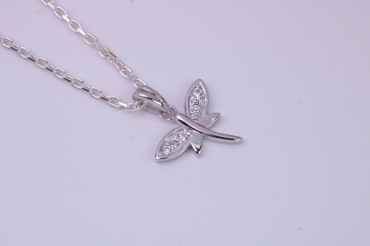 Dragon Fly Cubic Zirconia set Necklace, made from solid Sterling Silver