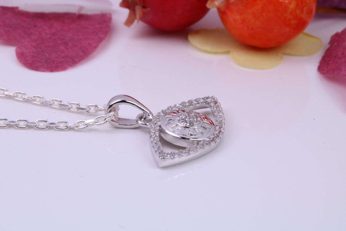Evil Eye Protector Cubic Zirconia set Necklace, made from solid Sterling Silver