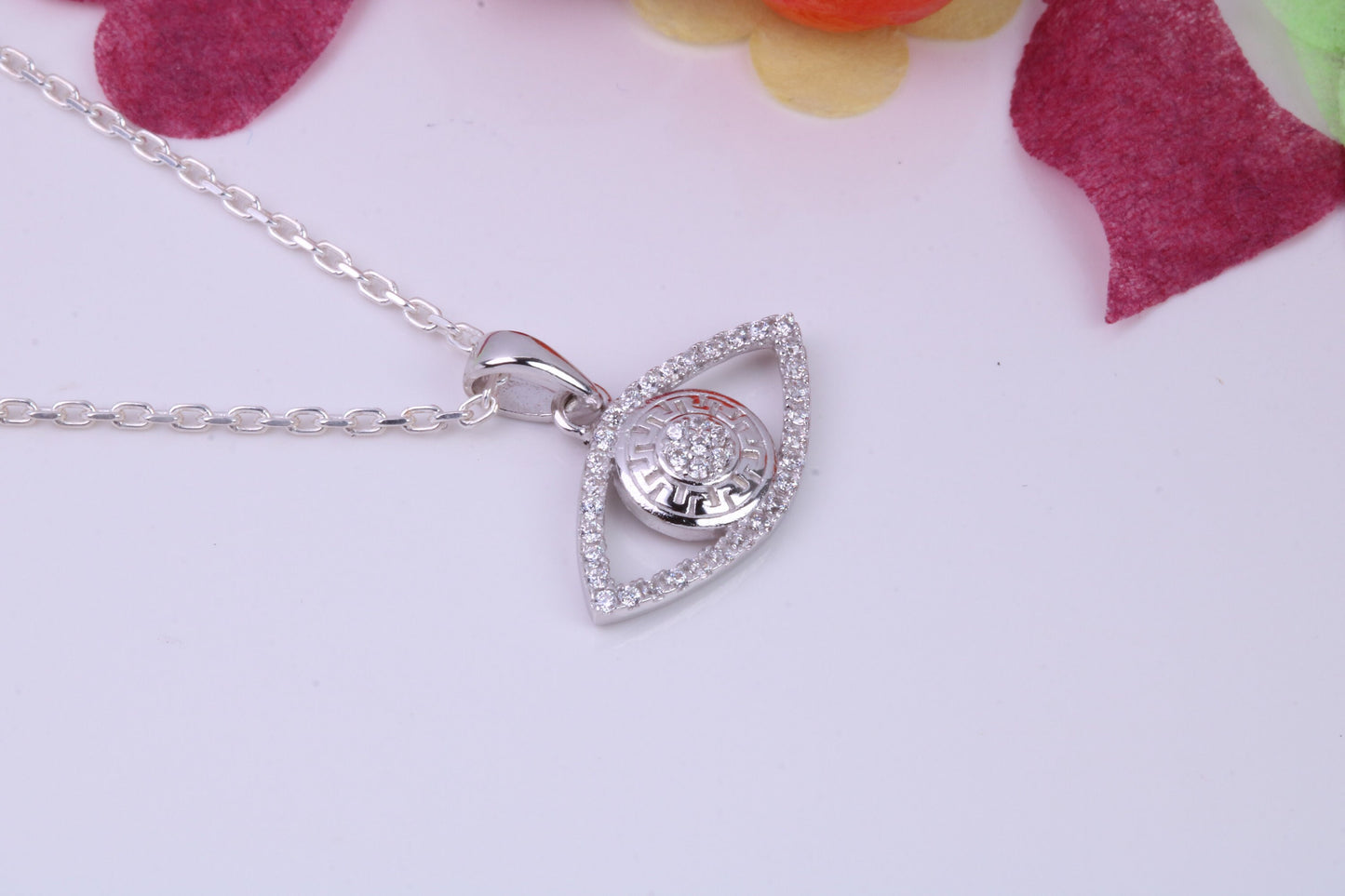 Evil Eye Protector Cubic Zirconia set Necklace, made from solid Sterling Silver