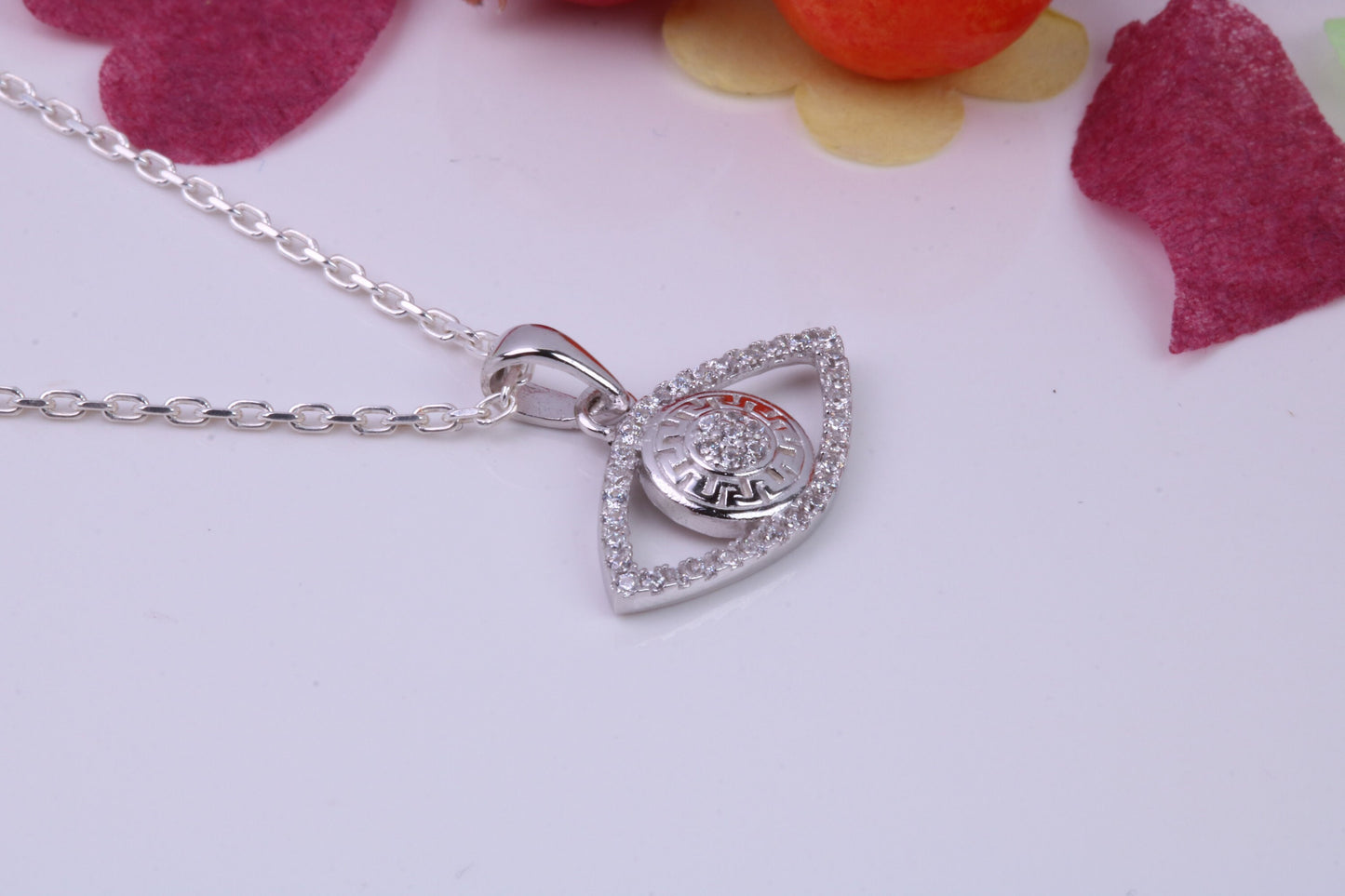 Evil Eye Protector Cubic Zirconia set Necklace, made from solid Sterling Silver